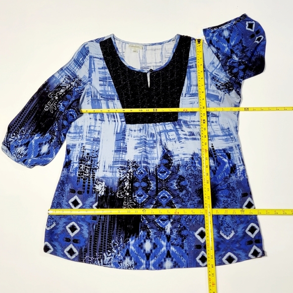 80s VTG Dress Barn Indigo Southwest Beaded Long Sleeve Pop Over Blouse (18/20) - Picture 9 of 11